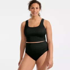 Women's Tugless Ribbed Midkini and High Waisted Bottom Swimsuit Set