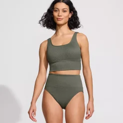 Women's Tugless Ribbed Midkini and High Waisted Bottom Swimsuit Set