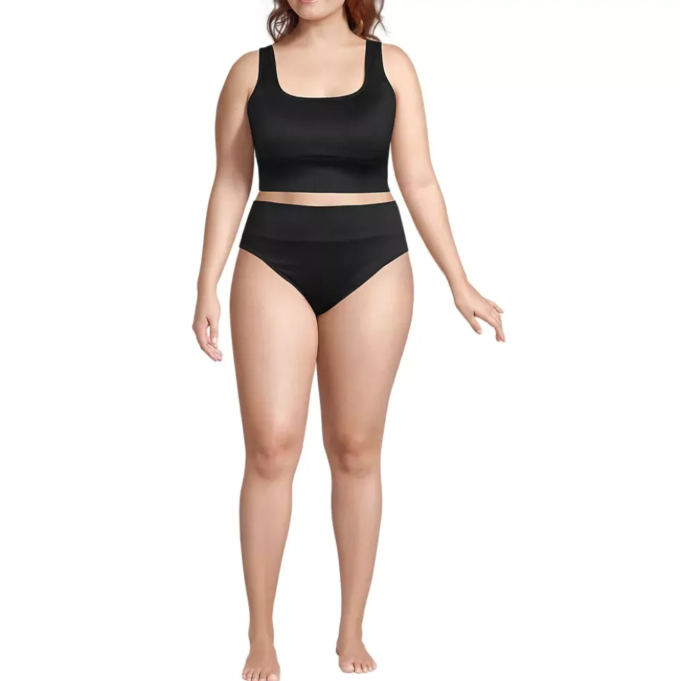 Women's Tugless Ribbed Midkini and High Waisted Bottom Swimsuit Set