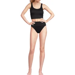 Women's Tugless Ribbed Midkini and High Waisted Bottom Swimsuit Set