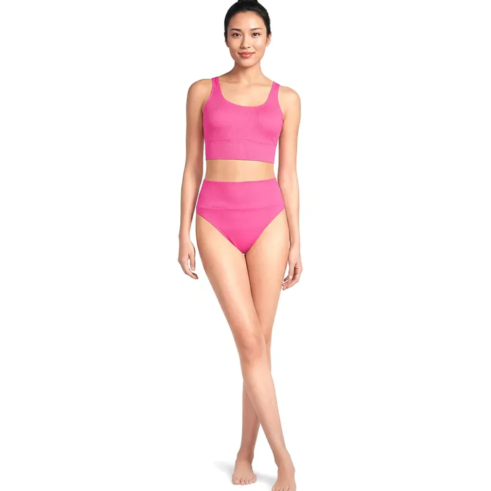Women's Tugless Ribbed Midkini and High Waisted Bottom Swimsuit Set