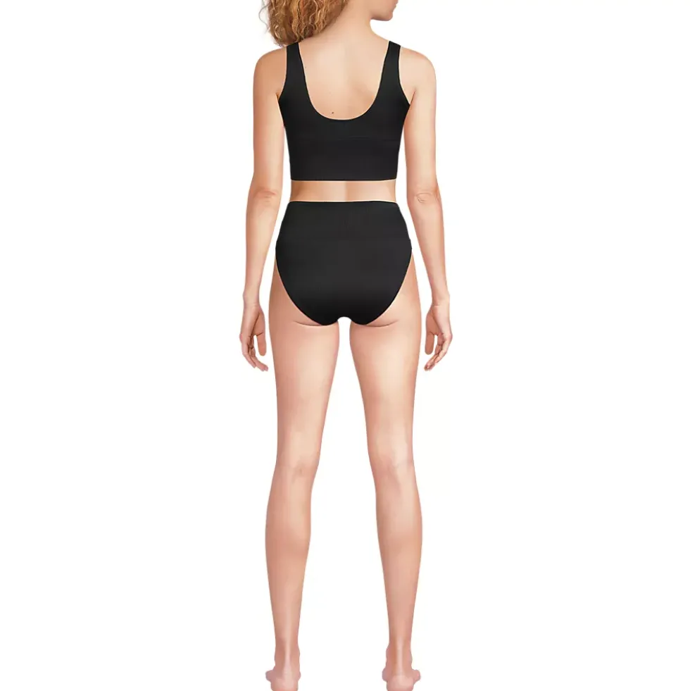 Women's Tugless Ribbed Midkini and High Waisted Bottom Swimsuit Set