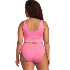 Women's Tugless Ribbed Midkini and High Waisted Bottom Swimsuit Set