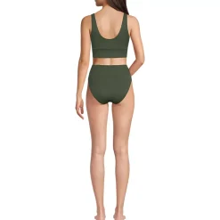Women's Tugless Ribbed Midkini and High Waisted Bottom Swimsuit Set