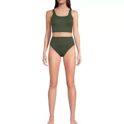 Women's Tugless Ribbed Midkini and High Waisted Bottom Swimsuit Set