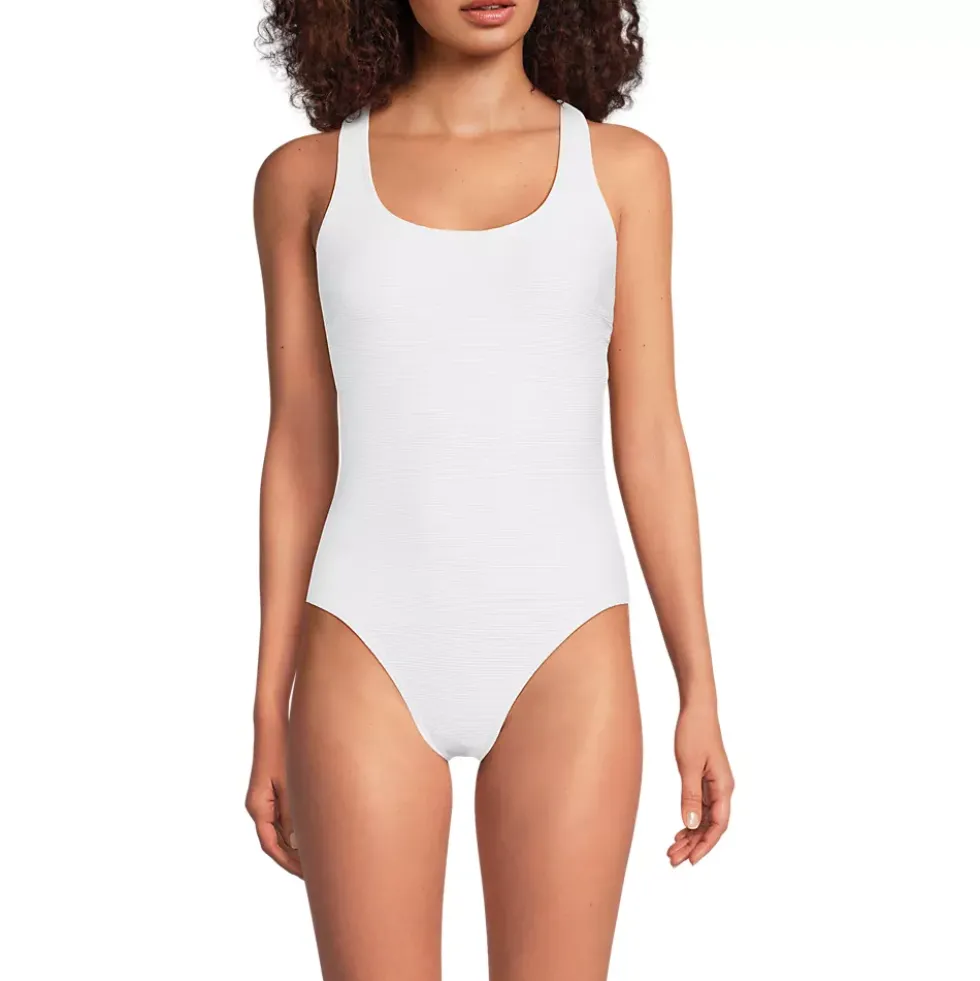 Women's Tugless Ribbed X-Back One Piece Swimsuit