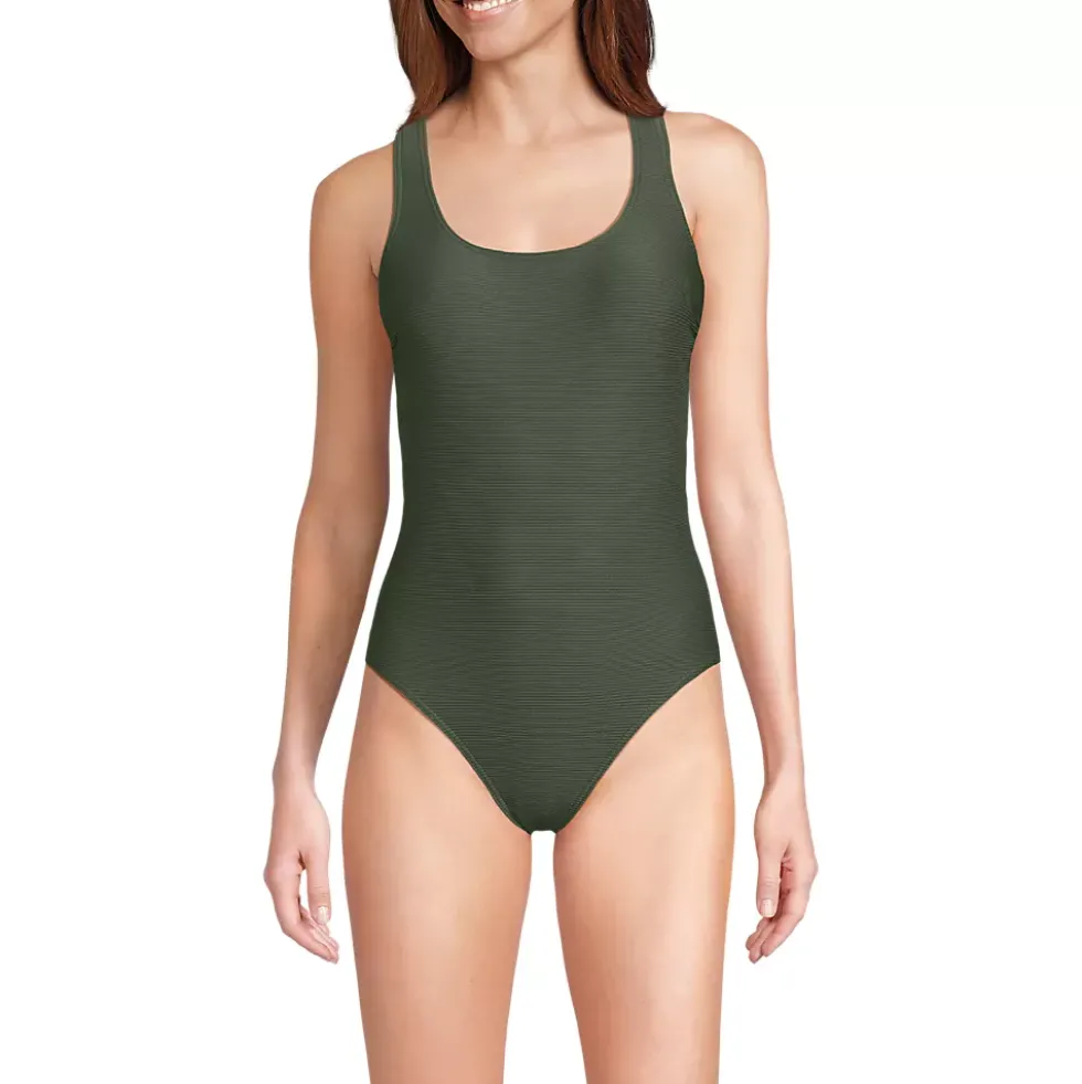 Women's Tugless Ribbed X-Back One Piece Swimsuit