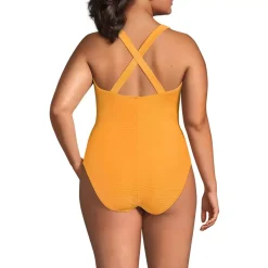 Women's Tugless Ribbed X-Back One Piece Swimsuit