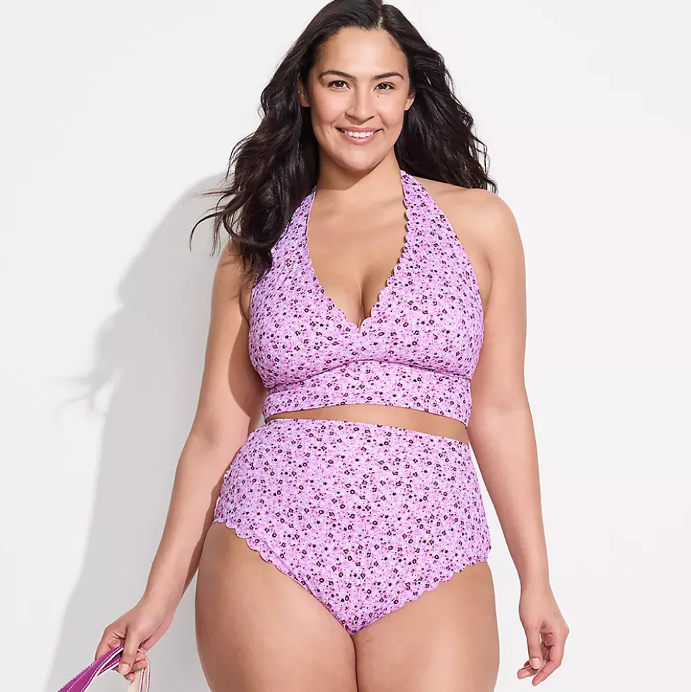 Women's Tugless Scallop High Waisted Bikini Bottoms