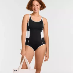 Women's Tugless Scoop Neck Colorblock Low Leg One Piece