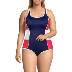 Women's Tugless Scoop Neck Colorblock Low Leg One Piece