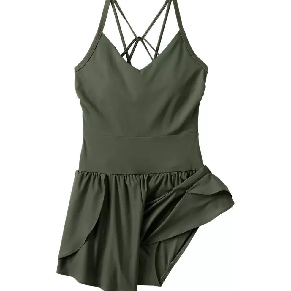 Women's Tugless Strappy X-Back Romper Swimsuit