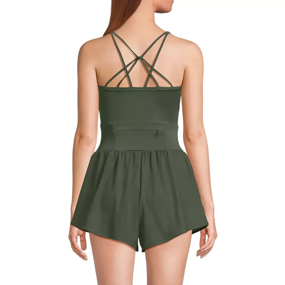Women's Tugless Strappy X-Back Romper Swimsuit