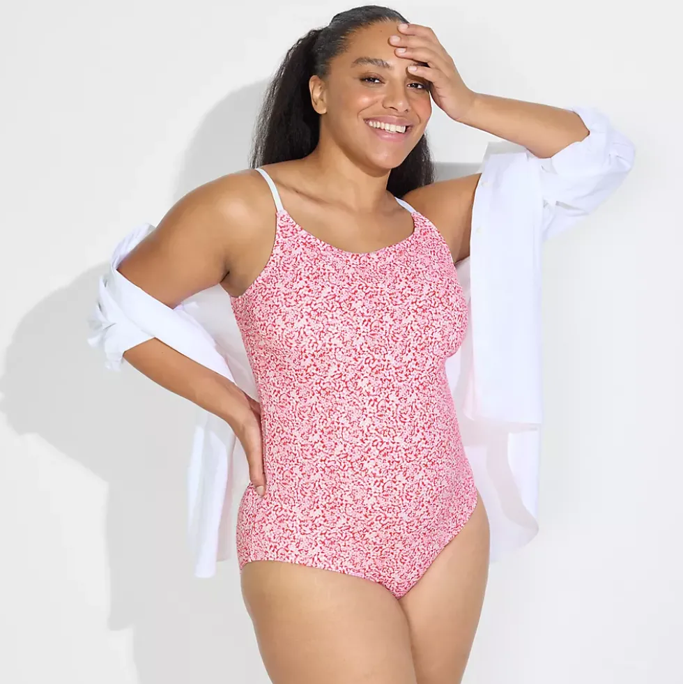 Women's Tugless Thin Strap One Piece Swimsuit