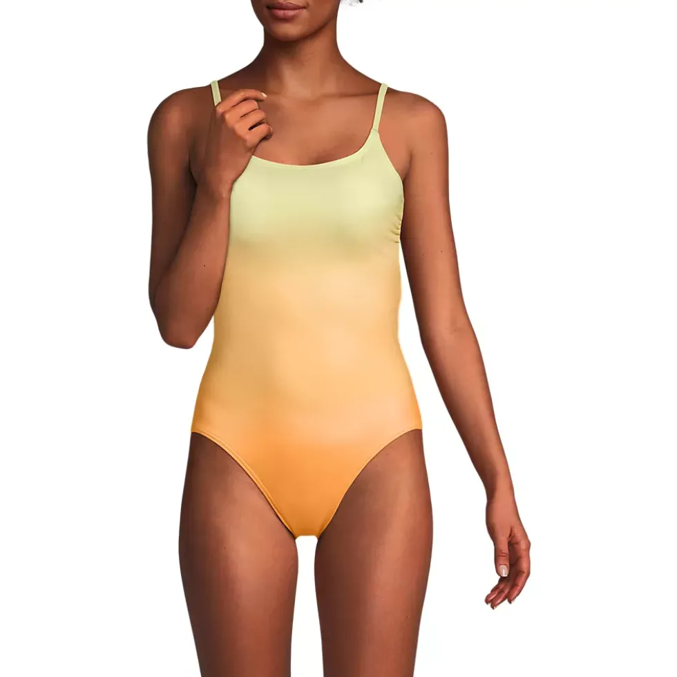 Women's Tugless Thin Strap One Piece Swimsuit