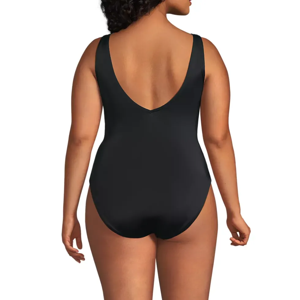 Women's Tugless V-Neck High Leg One Piece Swimsuit