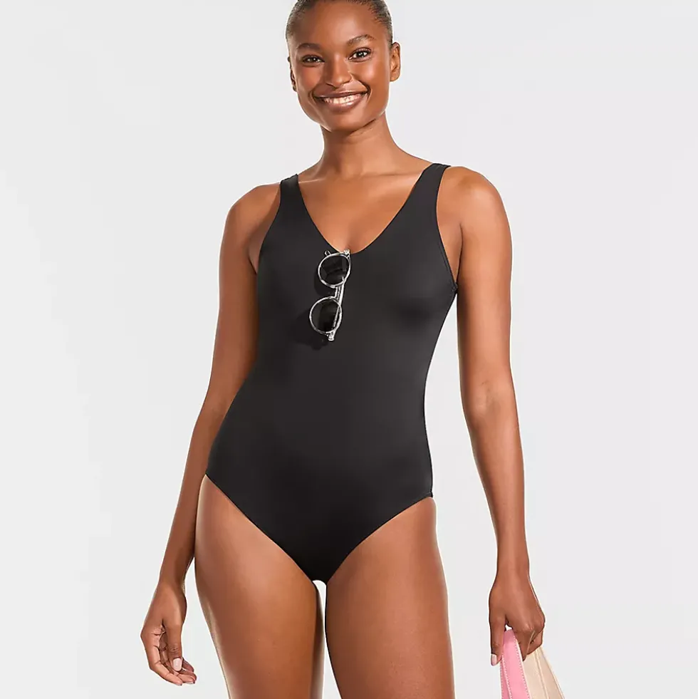 Women's Tugless V-Neck High Leg One Piece Swimsuit