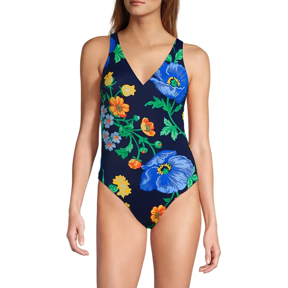 Women's Tugless V-Neck High Leg One Piece Swimsuit