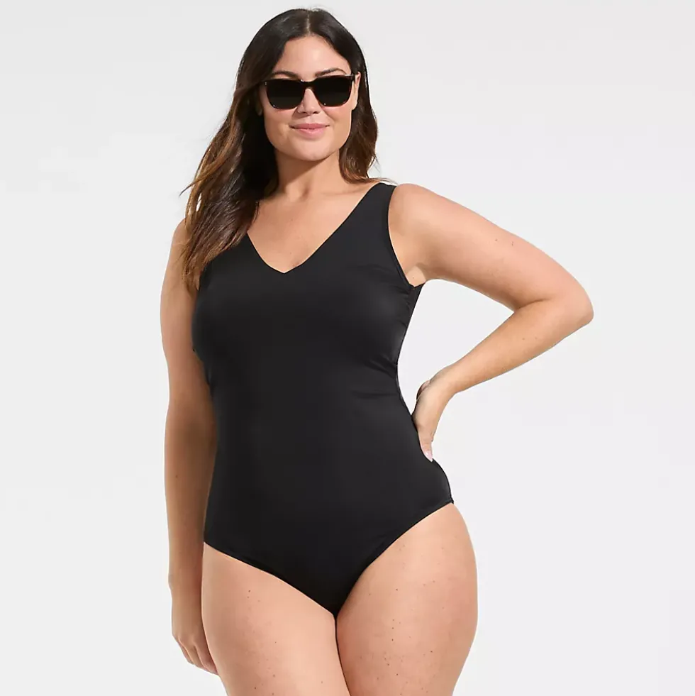 Women's Tugless V-Neck High Leg One Piece Swimsuit
