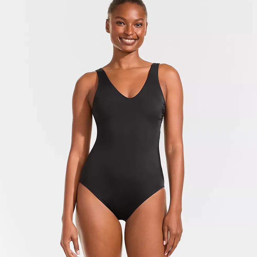 Women's Tugless V-Neck High Leg One Piece Swimsuit