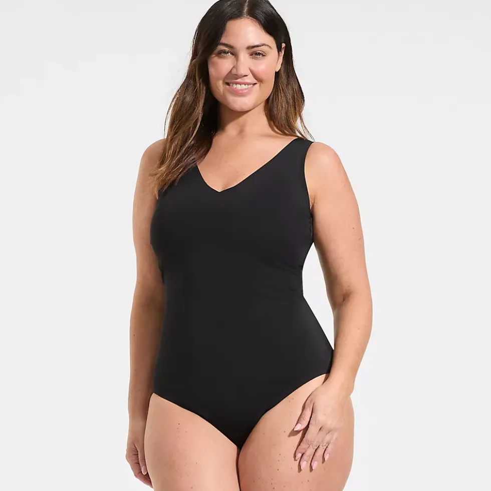 Women's Tugless V-Neck High Leg One Piece Swimsuit