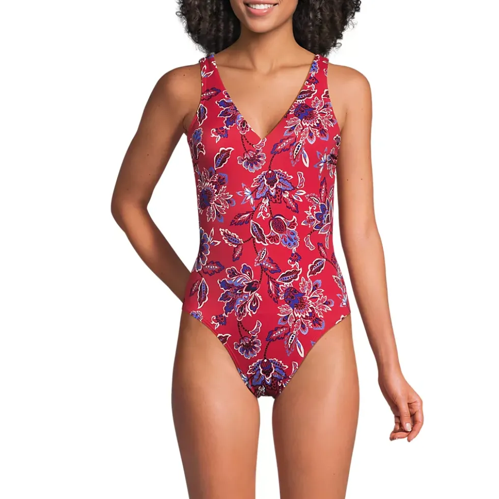 Women's Tugless V-Neck High Leg One Piece Swimsuit