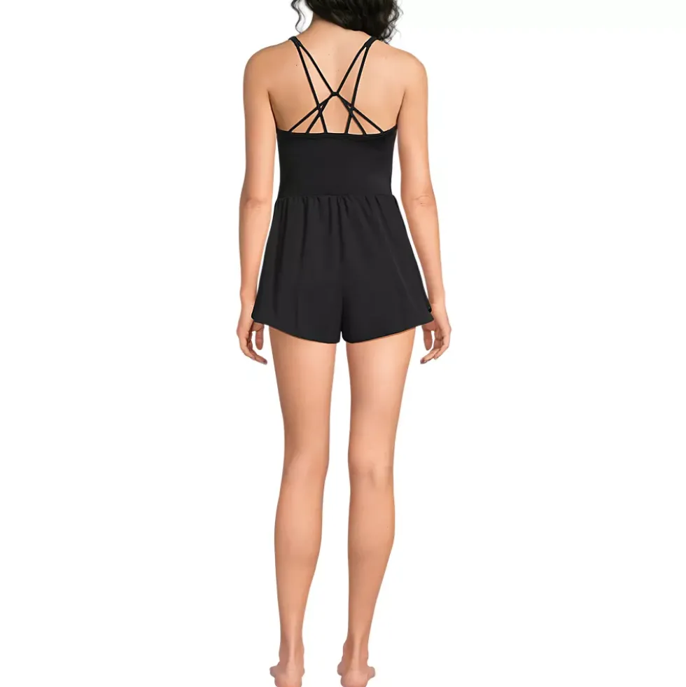 Women's Tugless V-Neck Strappy X-Back Swim Romper