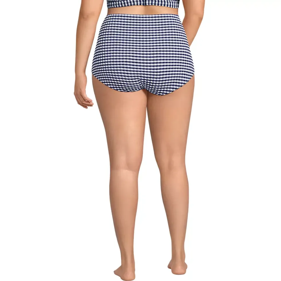 Women's Tummy Control Gingham Tugless High Waisted Bikini Bottoms