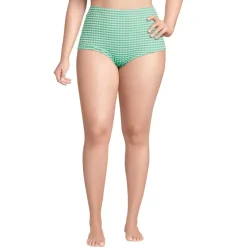 Women's Tummy Control Gingham Tugless High Waisted Bikini Bottoms
