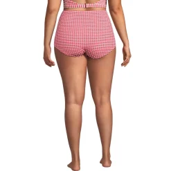Women's Tummy Control Gingham Tugless High Waisted Bikini Bottoms