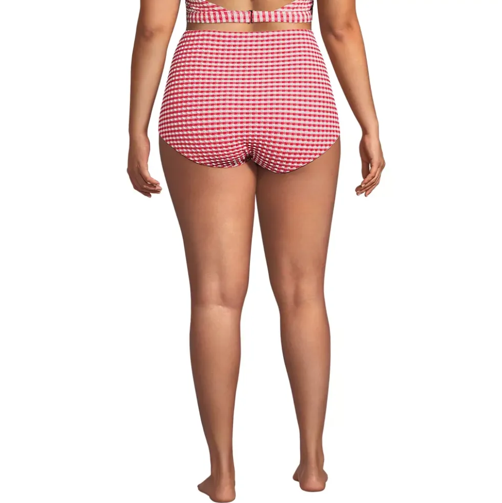 Women's Tummy Control Gingham Tugless High Waisted Bikini Bottoms