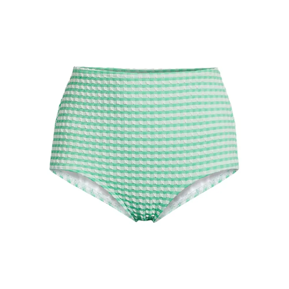 Women's Tummy Control Gingham Tugless High Waisted Bikini Bottoms