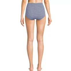 Women's Tummy Control Gingham Tugless High Waisted Bikini Bottoms