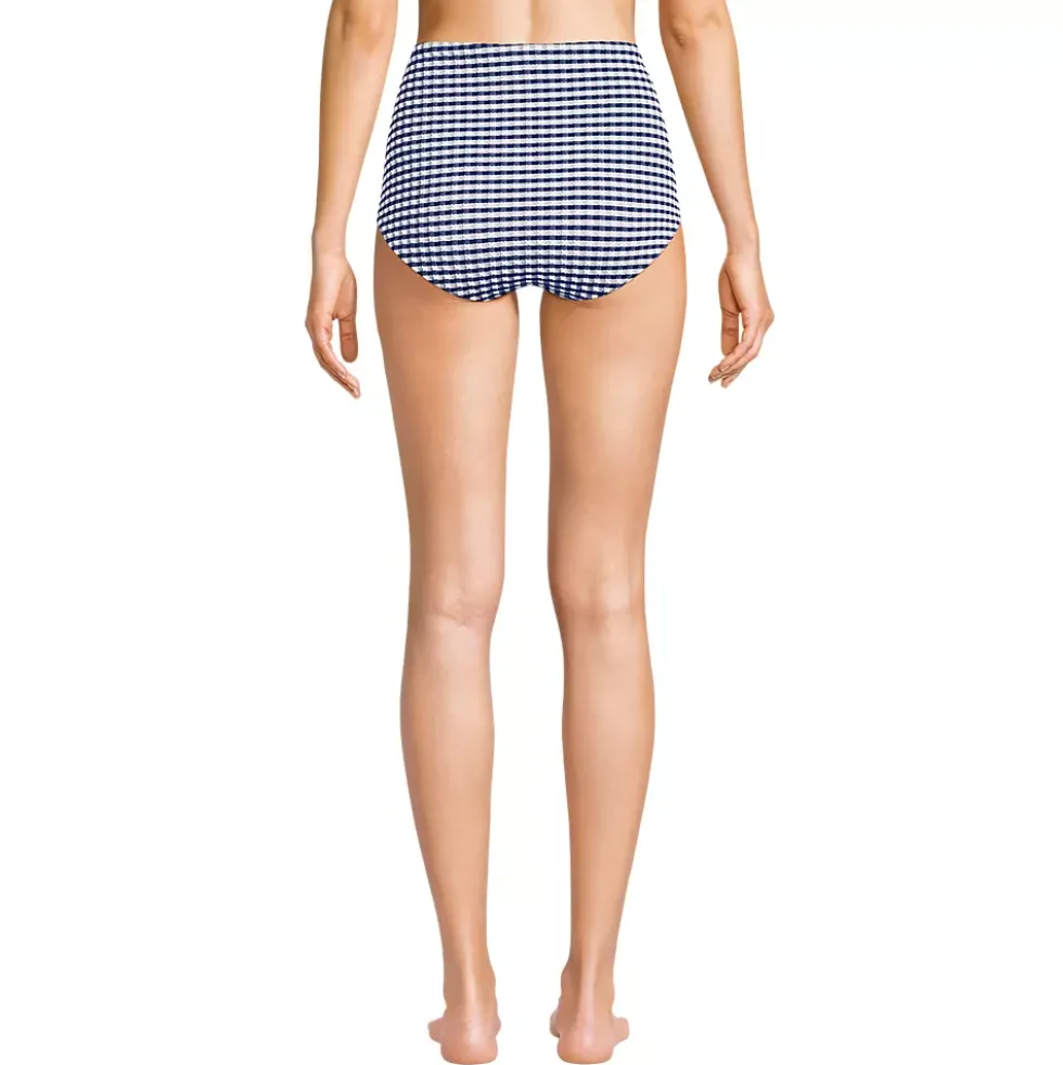 Women's Tummy Control Gingham Tugless High Waisted Bikini Bottoms
