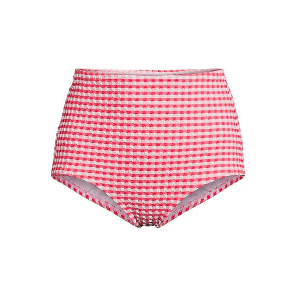 Women's Tummy Control Gingham Tugless High Waisted Bikini Bottoms