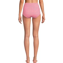 Women's Tummy Control Gingham Tugless High Waisted Bikini Bottoms