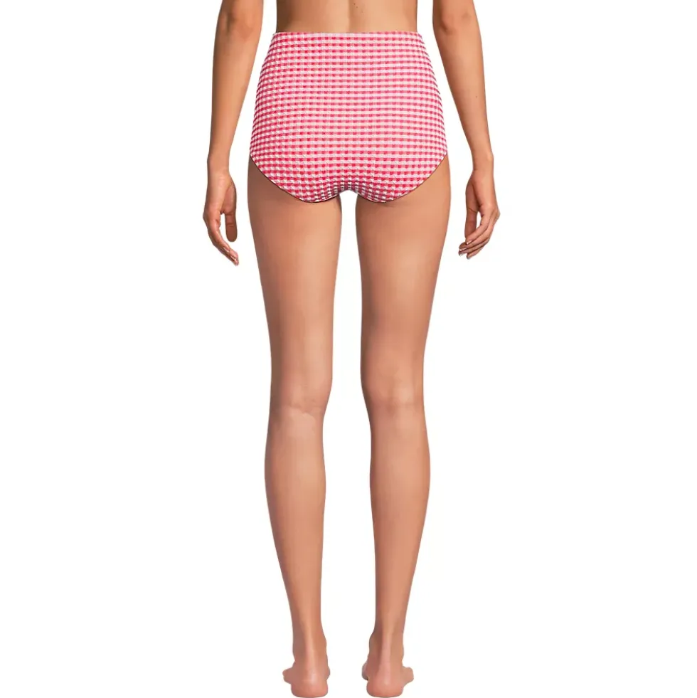 Women's Tummy Control Gingham Tugless High Waisted Bikini Bottoms