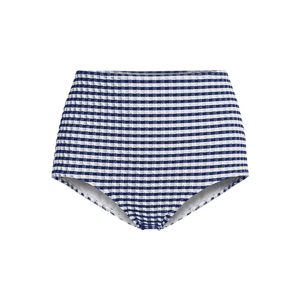 Women's Tummy Control Gingham Tugless High Waisted Bikini Bottoms