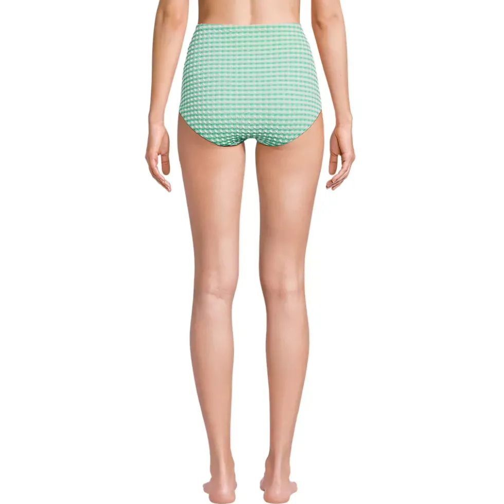 Women's Tummy Control Gingham Tugless High Waisted Bikini Bottoms