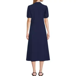 Women's Twill Button Front Fluid Short Sleeve Dress