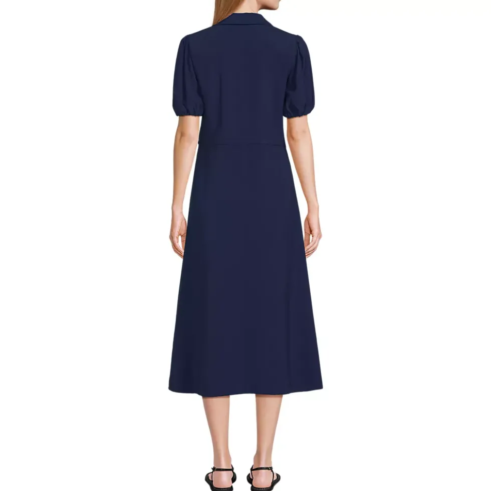 Women's Twill Button Front Fluid Short Sleeve Dress