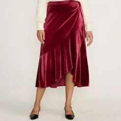 Women's Velvet Wrap Midi Skirt