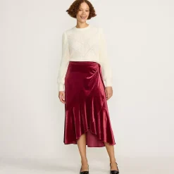 Women's Velvet Wrap Midi Skirt