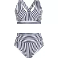 Women's V-Neck Bikini and High Waisted Bottom Swimsuit Set