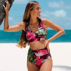 Women's V-Neck Bikini and High Waisted Bottom Swimsuit Set