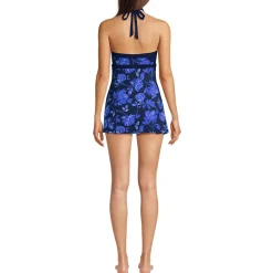 Womens V-Neck Halter Mini Swim Dress