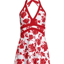 Womens V-Neck Halter Mini Swim Dress