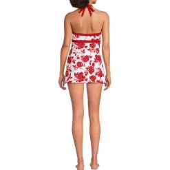 Womens V-Neck Halter Mini Swim Dress