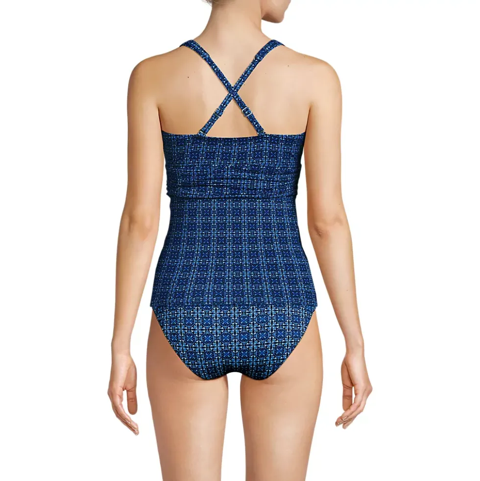 Women's V-Neck Plunge X Back Tankini Top