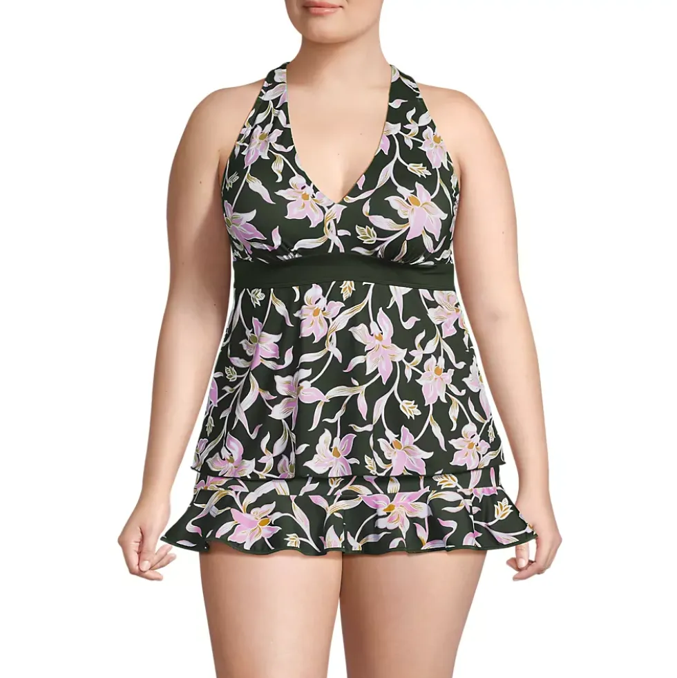 Women's V-Neck Racerback Flutter Tankini